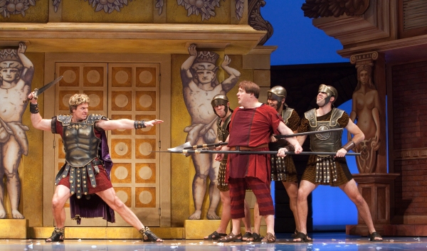 (Foreground, left to right) Dan Chameroy (Miles Gloriosus) and Sean Cullen (Pseudolus Photo