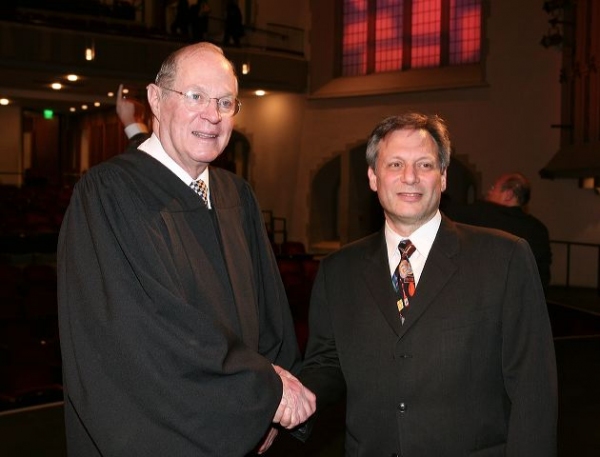 Supreme Court Justice Anthony M. Kennedy (L) and Shakespeare Center Los Angeles Found Photo