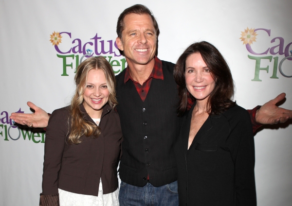 Jenni Barber, Maxwell Caulfield and Lois Robbins attends the 'Cactus Flower' Meet & Greet the Press event at the Westside Theatre in New York City. at 