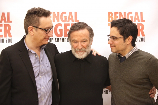 Director Moises Kaufman & Robin Williams & Playwright Rajiv Joseph attends the 'Benga Photo