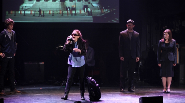 Nat Wolff, Kat Pallardy, America Ferrera & Tony Yazbeck Performing in 'The Exact Righ Photo