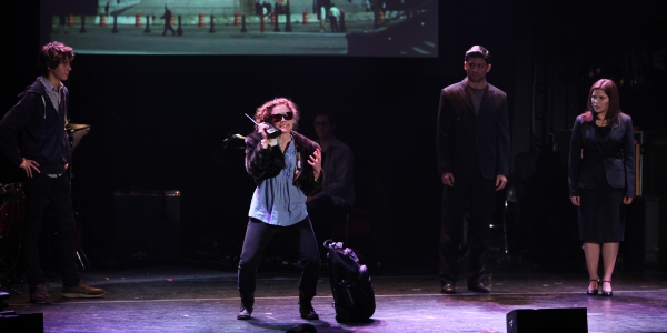 Nat Wolff, Kat Pallardy, America Ferrera & Tony Yazbeck Performing in 'The Exact Righ Photo