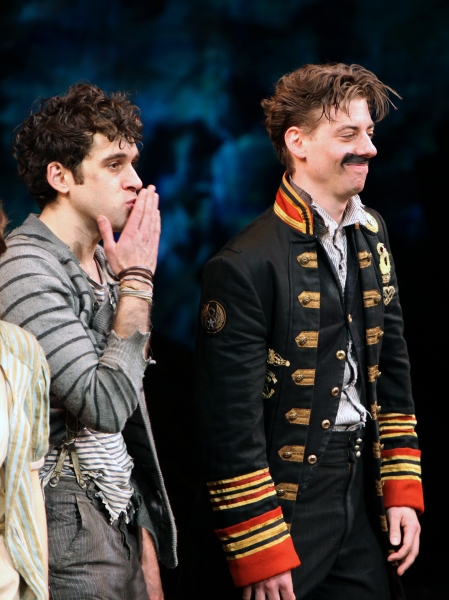 Adam Chandler-Berat, Christian Borle during the opening Night Curtain Call for 'Peter Photo