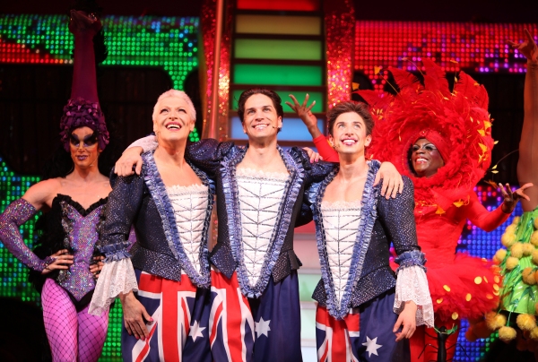 Tony Sheldon, Will Swenson & Nick Adams during the Opening Night Performance Curtain  Photo