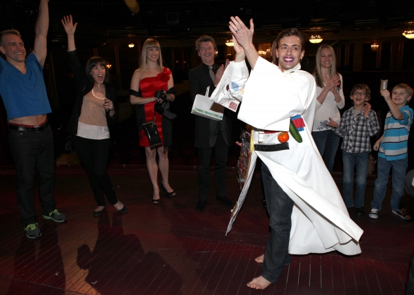 Eric Sciotto (Gypsy Robe Recipient for PRISCILLA)  with ensemble cast attending the B Photo