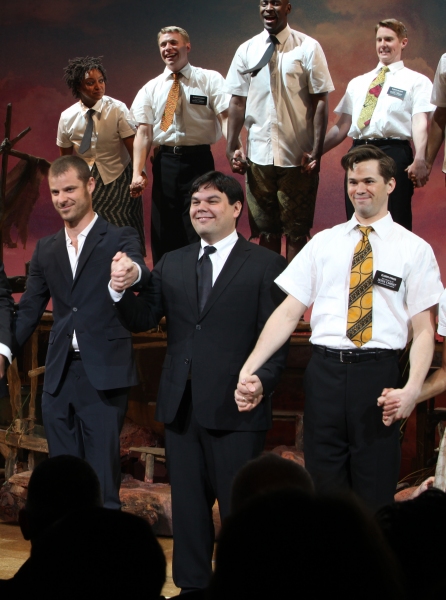 Ensemble cast with Matt Stone & Robert Lopez & Andrew Rannells during the Broadway Op Photo