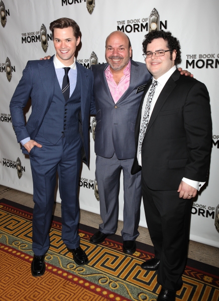 Andrew Rannells, Casey Nicholaw and actor Josh Gad  attending the Broadway Opening Ni Photo