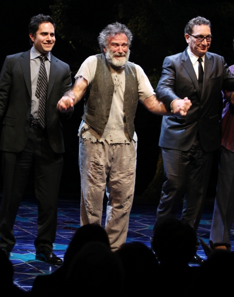 Robin Willams with playwright Rajiv Joseph & director Moises Kaufman during the Broad Photo