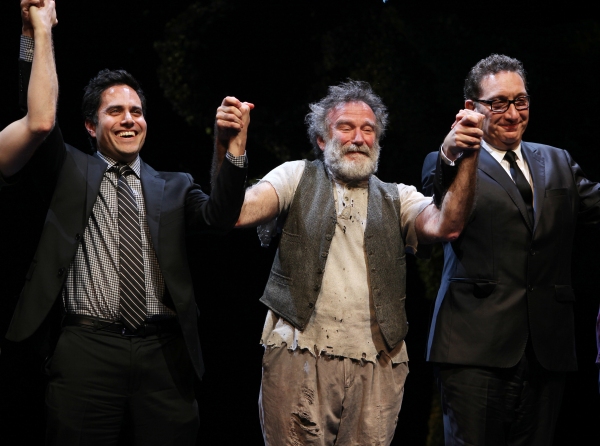Robin Willams with playwright Rajiv Joseph & director Moises Kaufman during the Broad Photo