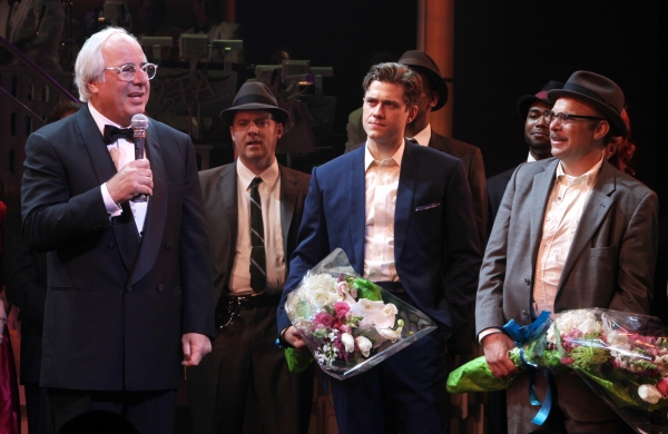 Frank Abagnale Jr. & Aaron Tveit & Norbert Leo Butz during the Broadway Opening Night Photo