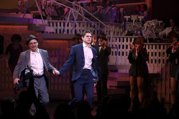 Norbet Leo Butz & Aaron Tveit during the Broadway Opening Night Curtain Call for 'Cat Photo