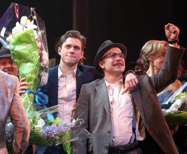 Aaron Tveit & Norbert Leo Butz during the Broadway Opening Night Curtain Call for 'Ca Photo