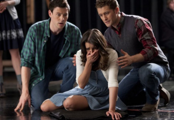 Finn (Cory Monteith, L) and Will (Matthew Morrison, R) tend to Rachel (Lea Michele, C Photo