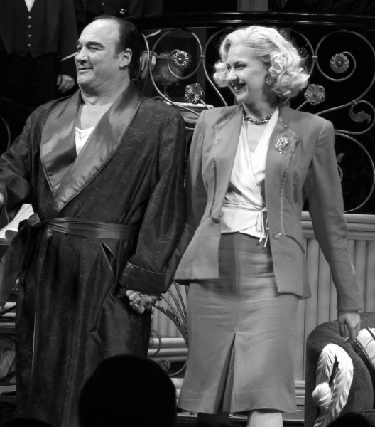 Jim Belushi & Nina Arianda during the Broadway Opening Night Performance Curtain Call Photo