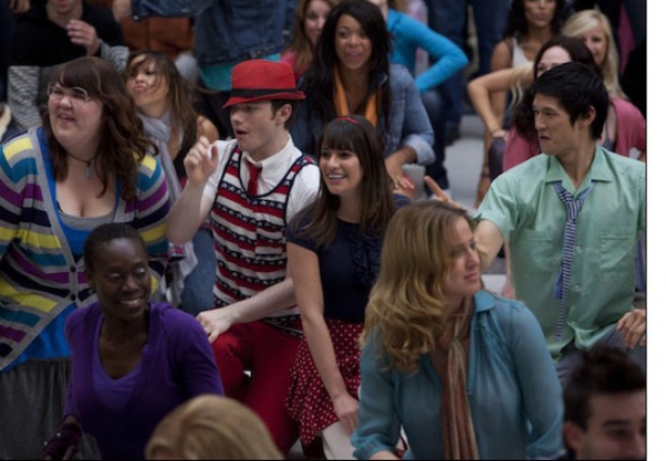  GLEE: Lauren (Ashley Fink, L), Kurt (Chris Colfer, second from L) and Mike (Harry Sh Photo