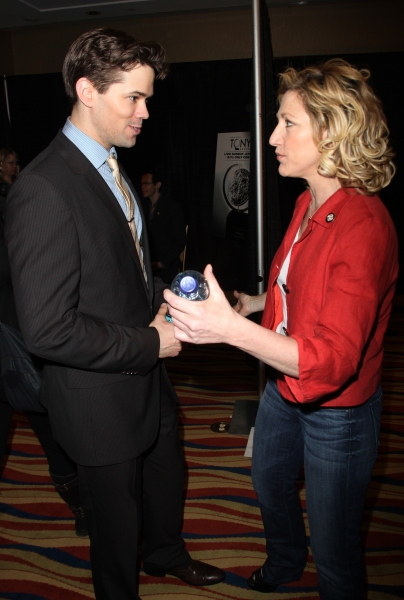 Andrew Rannells & Edie Falco attending the 65th Annual Tony Awards Meet The Nominees  Photo