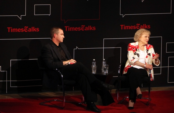 Frank Bruni & Betty White attending the Times Talks with Betty White & Michael Stipe  Photo