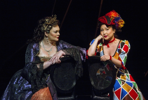 Violeta Urmana as Ariadne and Kathleen Kim as Zerbinetta Photo