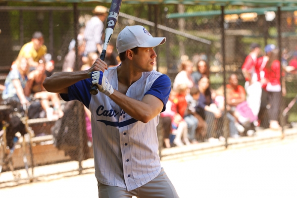 Aaron Tveit in batting practice Photo