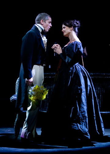 Jonno Roberts as Benedick and Georgia Hatzis as Beatrice in The Old Globe's Shakespea Photo