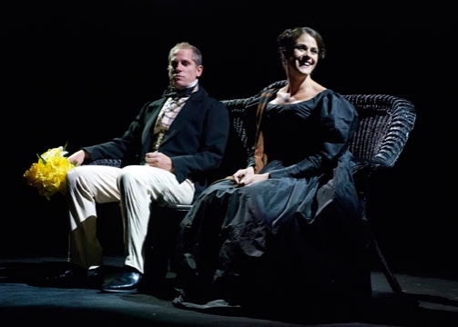 Jonno Roberts as Benedick and Georgia Hatzis as Beatrice in The Old Globe's Shakespea Photo