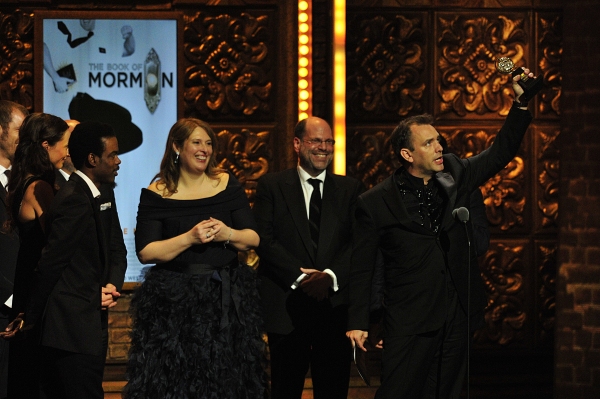 Trey Parker accepts the award for Best Musical at the 2011 Tony Awards held at the Be Photo