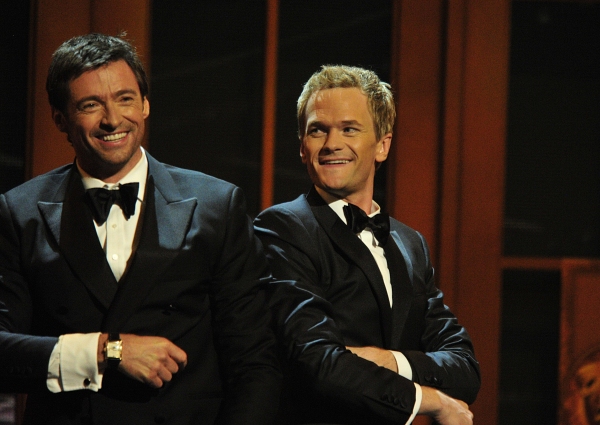 Hugh Jackman and Neil Patrick Harris perform at the 2011 Tony Awards held at the Beac Photo