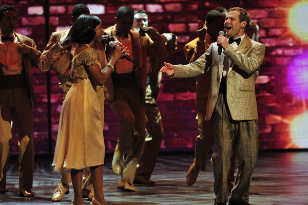 Montego Glover and Chad Kimball performing with the cast of 'Memphis' perform at the  Photo