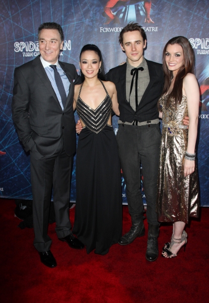 L-R)Patrick Page,T.V. Carpio,Reeve Carney and Jennifer Damiano attending the ''Spider Photo