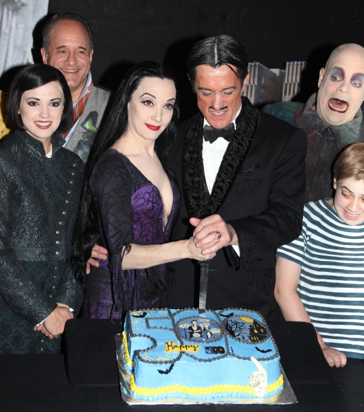 (L-R) Rachel Potter, Adam Grupper, Bebe Neuwirth, Roger Rees, Brad Oscar, Adam Riegle Photo