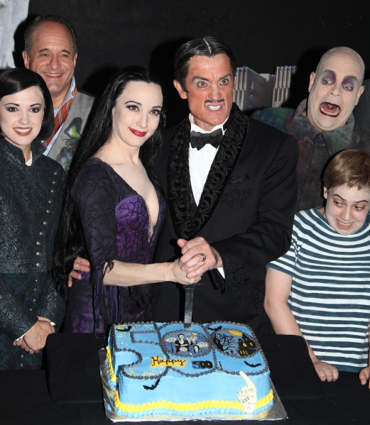 (L-R) Rachel Potter, Adam Grupper, Bebe Neuwirth, Roger Rees, Brad Oscar, Adam Riegle Photo