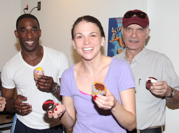 Anthony Wayne, Sutton Foster & Walter Charles celebrate their 100th performance of AN Photo