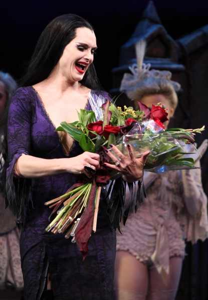 Brooke Shields as Morticia Addams at the Curtain Call for her debut in 'The Addams Fa Photo