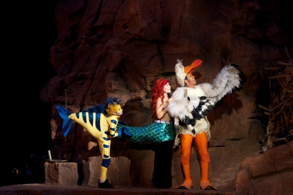 Payton Kemp (Flounder), Michelle Pruiett (Ariel), Vincent D'Elia (Scuttle)  Photo