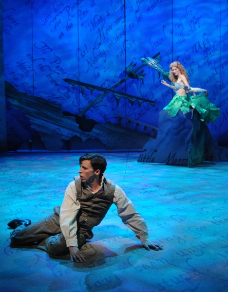 Kevin Cahoon* as Hans Christian Andersen and Lesley McKinnell* as The Little Mermaid Photo