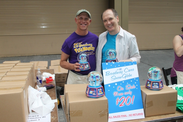 Andy Halliday, Charles Busch with the Broadway Cares Snow Globes Table Photo