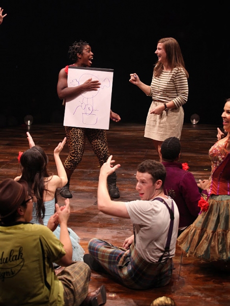 Uzo Aduba (left) and Company with an Audience Member (right) Photo