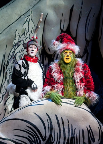 Logan Lipton as Young Max and Steve Blanchard as The Grinch Photo