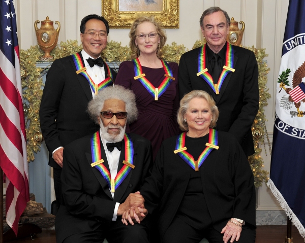 Back row, Yo-Yo Ma, Meryl Streep, Neil Diamond. Front row, Sonny Rollins, Barbara Coo Photo