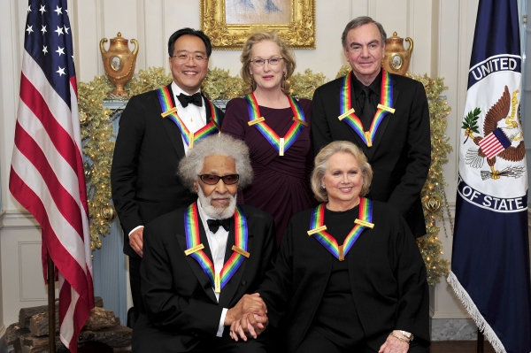 Back row, Yo-Yo Ma, Meryl Streep, Neil Diamond. Front row, Sonny Rollins, Barbara Coo Photo