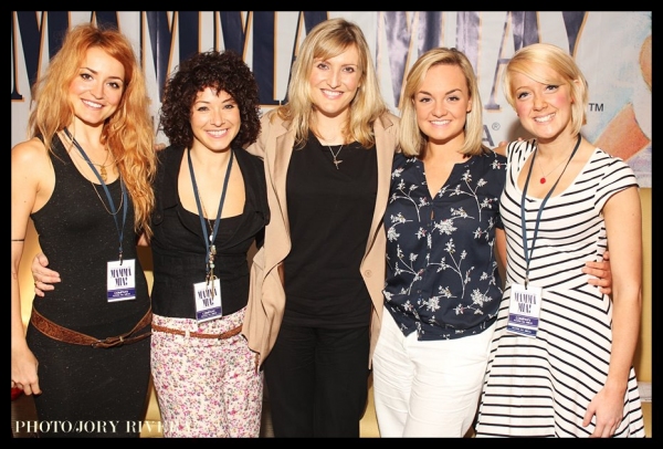 The international touring cast of Mamma Mia! recently met with the local press:  (L-R): Tasha Taylor Johnson (Lisa), Kelly Edwards (dance captain), Sara Poyzer (Donna Sheridan), Charlotte Wakefield (Sophie Sheridan), and Rosie Heath (Ali);  at 