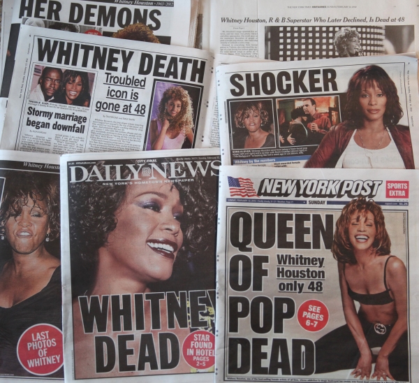 Whitney Houston Dead at 48. New York City Newspaper Headline Coverage on the Queen of Photo