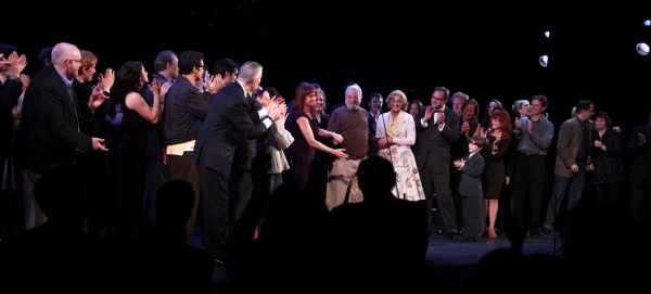 Stephen Sondhein greets members of the Original Broadway cast & the Encores! cast dur Photo