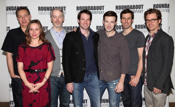 Director Moises Kaufman with actors Kristen Bush, Tim McGeever, Kieran Campion, Jacob Photo