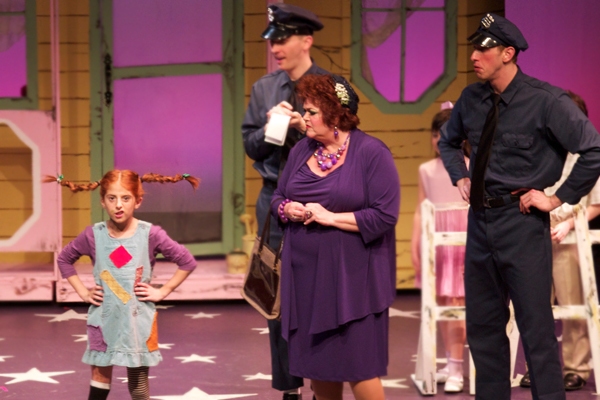 Annette Winter (Mrs. Prysellius), Julianna Rigoglioso (Pippi), Brian Butera (Larsson) Photo