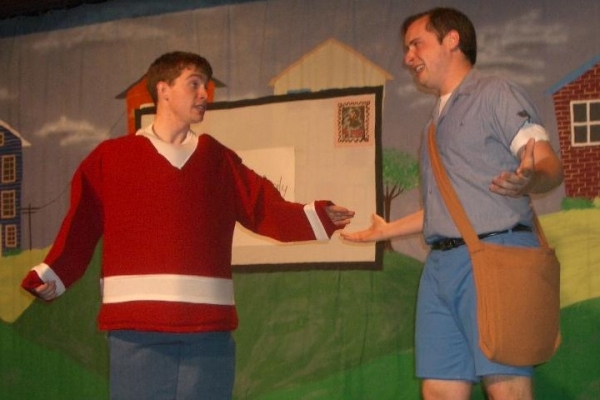 Matthew Crawford as Flat Stanley with Justin Mohay as Mr. Cartero Photo