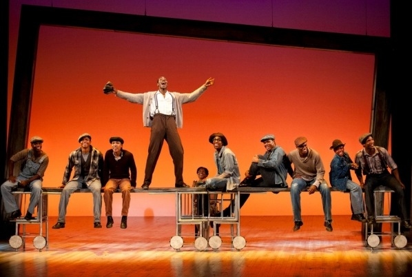 Clifton Duncan as Haywood Patterson (center) and the Cast of The Scottsboro Boys Photo