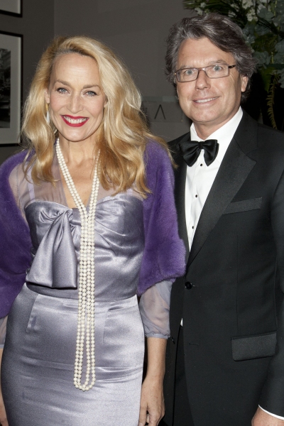 Jerry Hall and Warwick Hemsley attend the after party on Press Night for Top Hat at T Photo