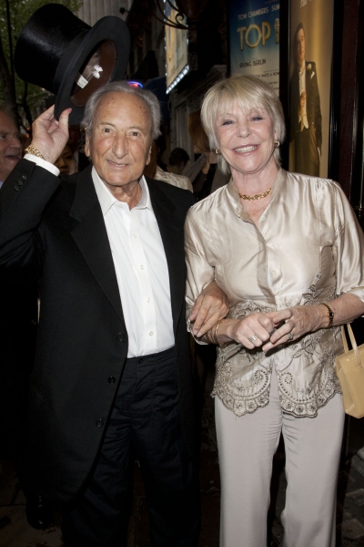 Michael Winner and Geraldine Lynton arrive on Press Night for Top Hat at the Aldwych  Photo