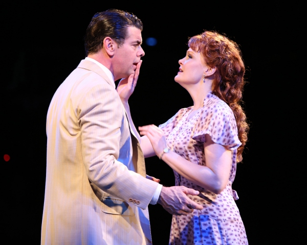 Burke Moses as Harold Hill and Kate Baldwin as Marian Paroo in Arena Stage at the Mea Photo